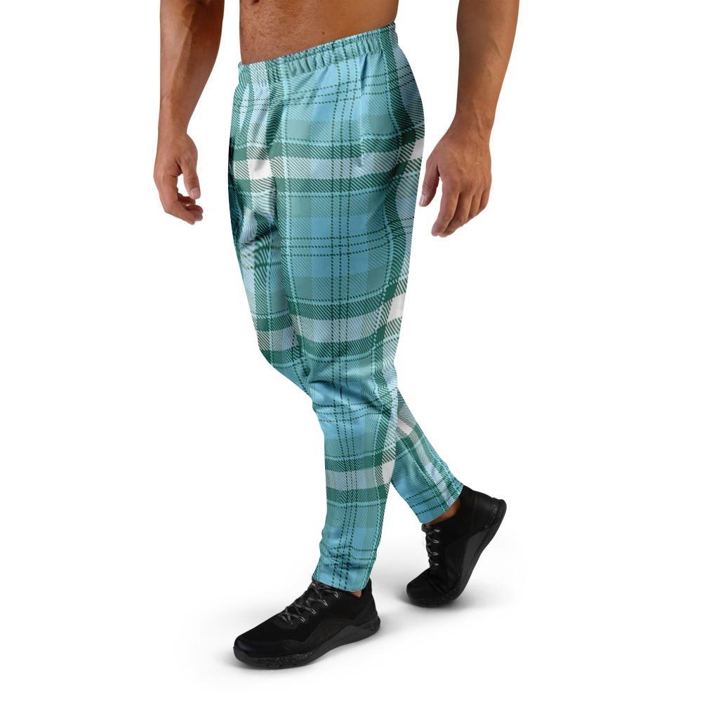 Tartan Aqua Blue Plaid Men's Joggers-grizzshop