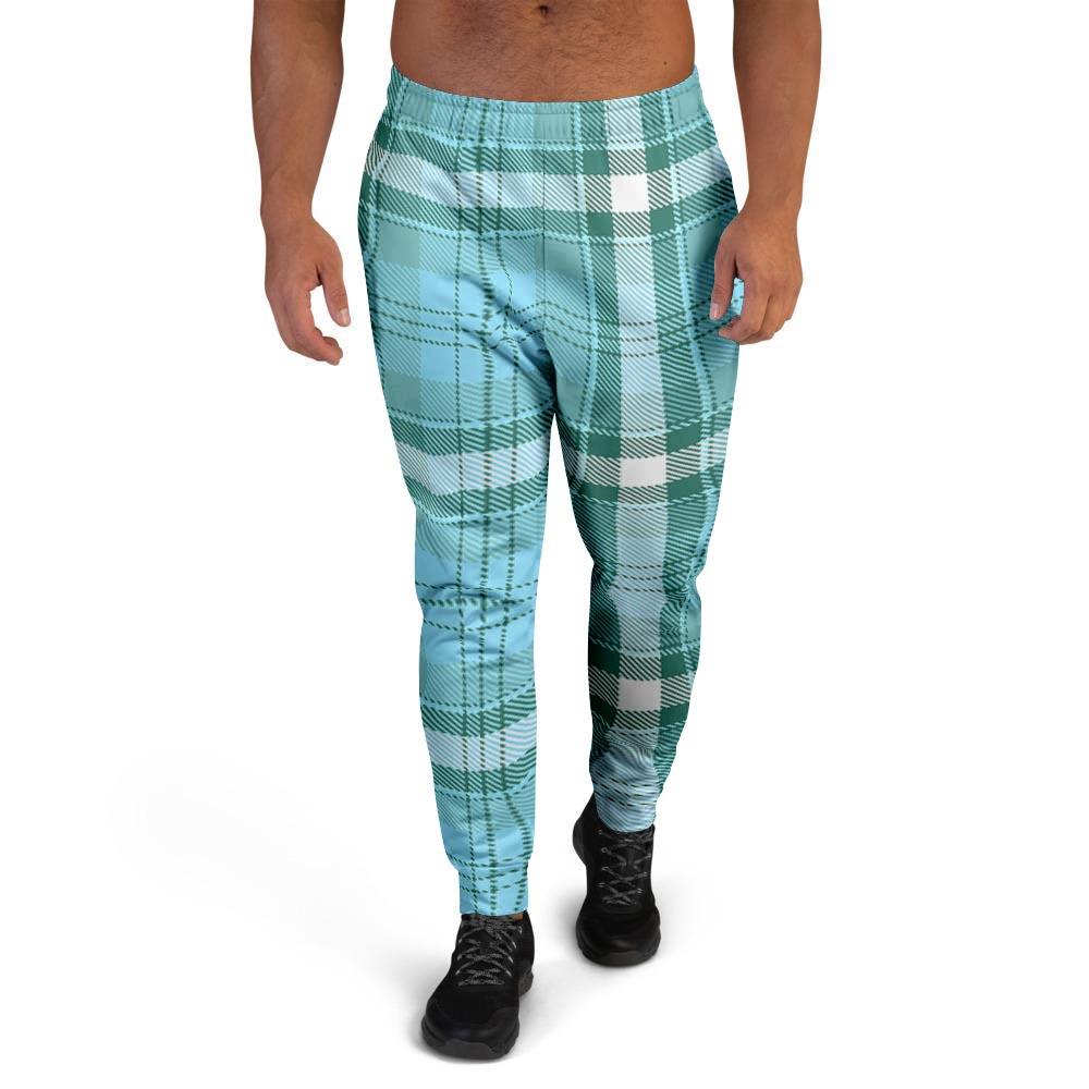 Tartan Aqua Blue Plaid Men's Joggers-grizzshop