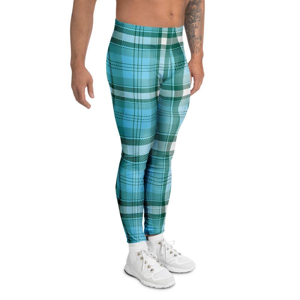 Tartan Aqua Blue Plaid Men's Leggings-grizzshop