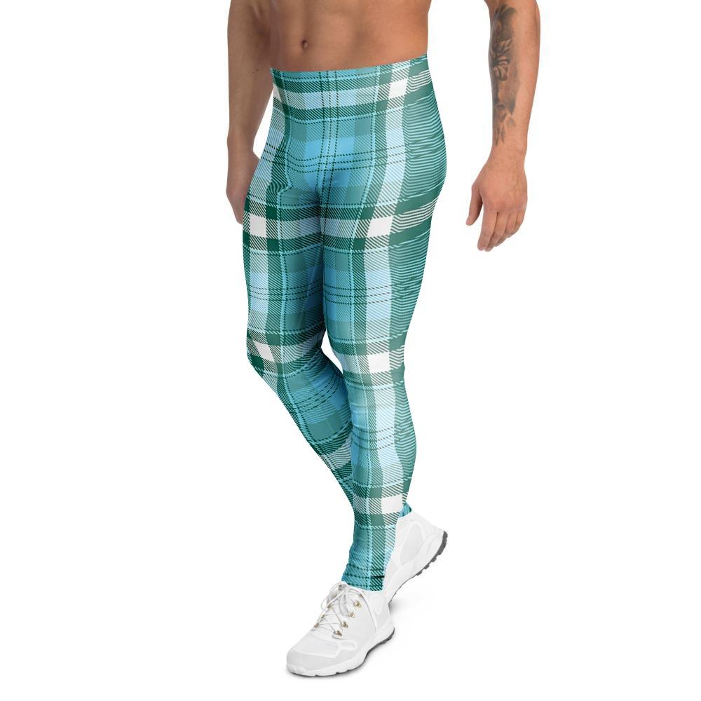 Tartan Aqua Blue Plaid Men's Leggings-grizzshop