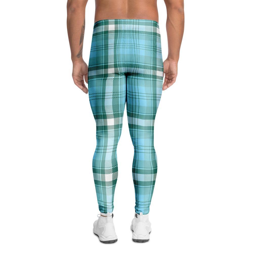 Tartan Aqua Blue Plaid Men's Leggings-grizzshop