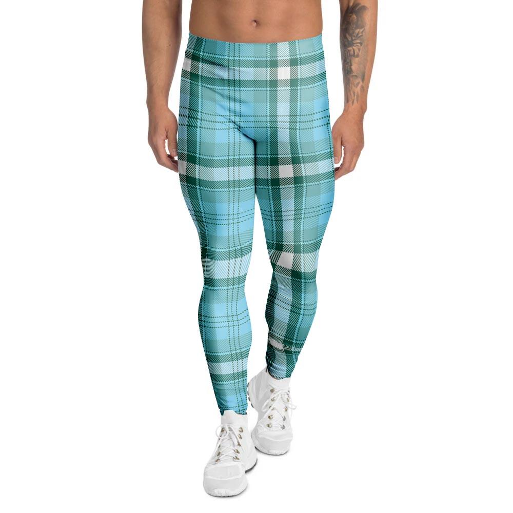 Tartan Aqua Blue Plaid Men's Leggings-grizzshop