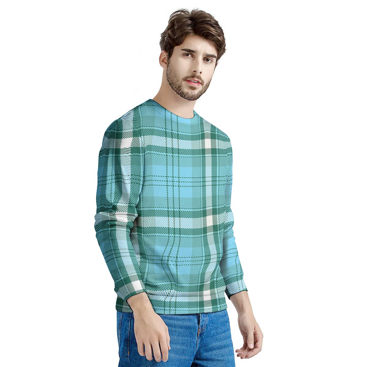 Tartan Aqua Blue Plaid Men's Sweatshirt-grizzshop