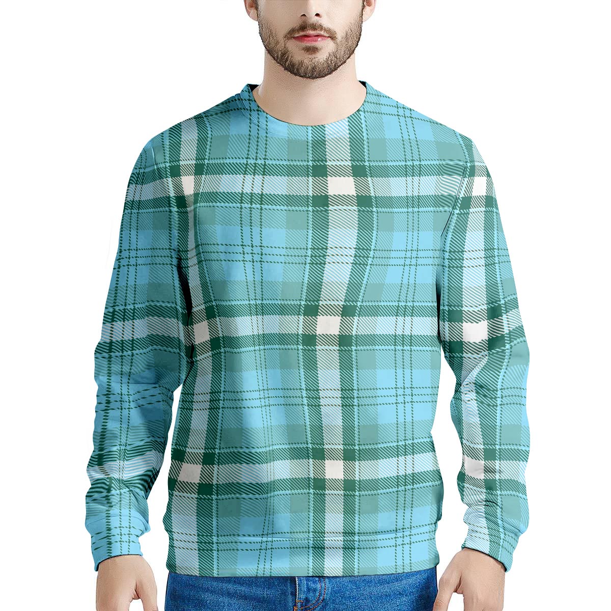 Tartan Aqua Blue Plaid Men's Sweatshirt-grizzshop