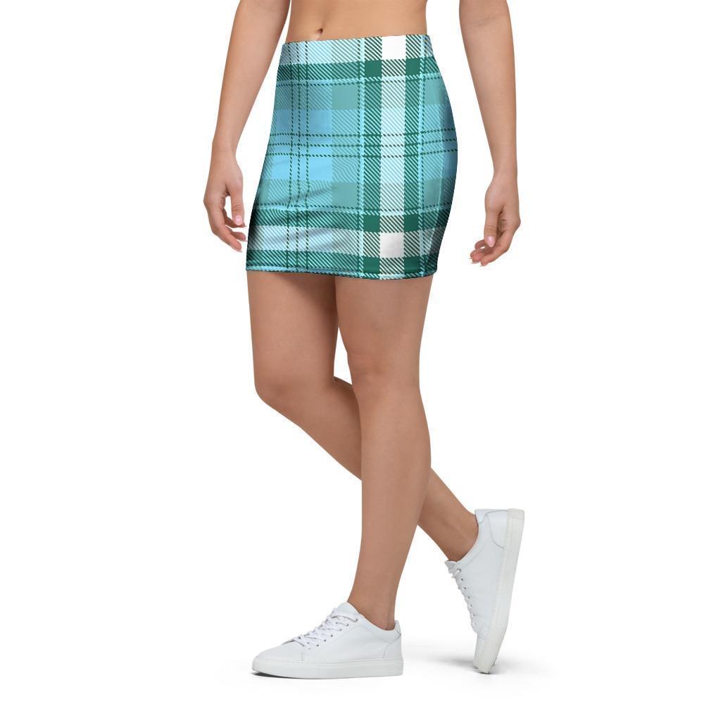 Tartan Aqua Blue Plaid Mini Skirt-grizzshop