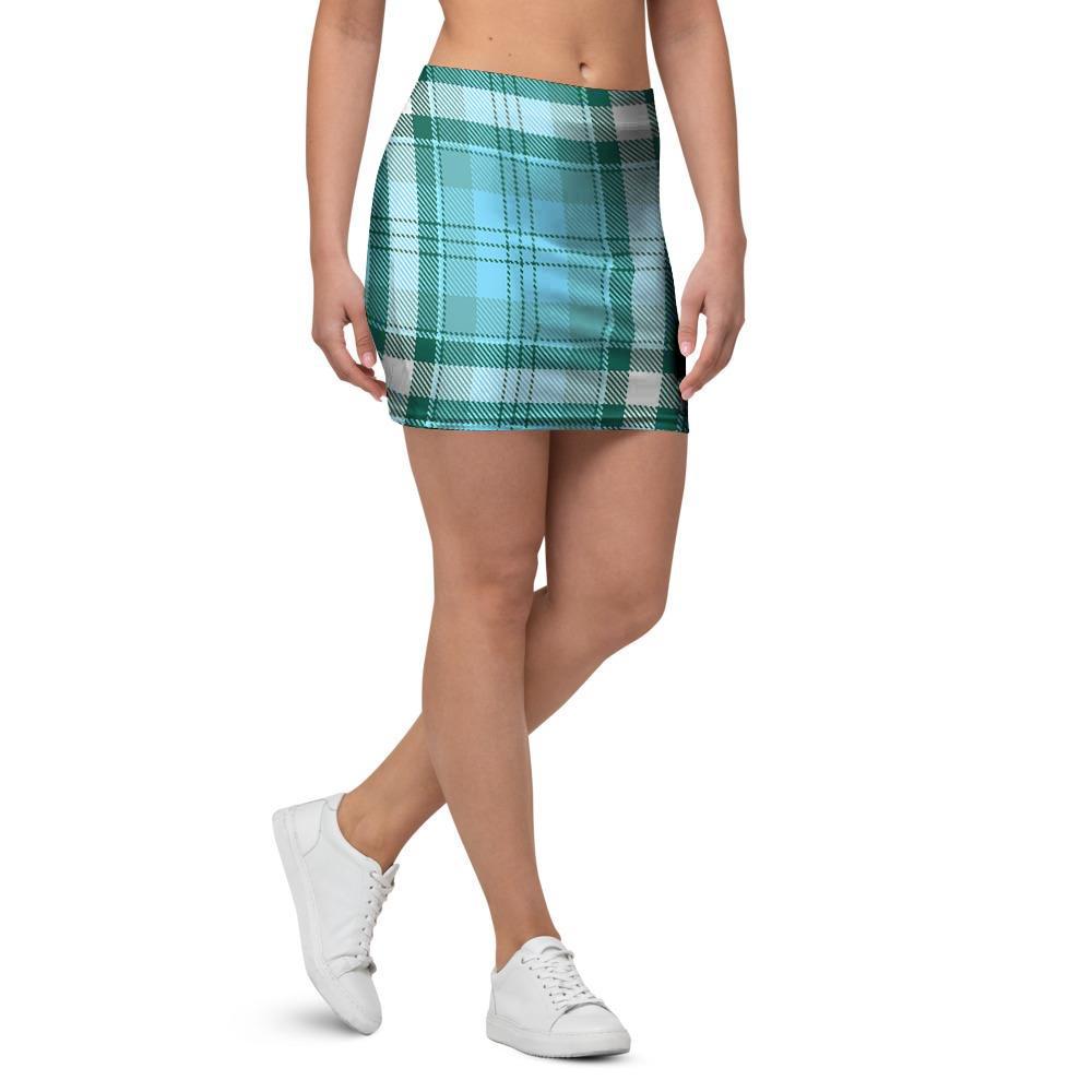 Tartan Aqua Blue Plaid Mini Skirt-grizzshop