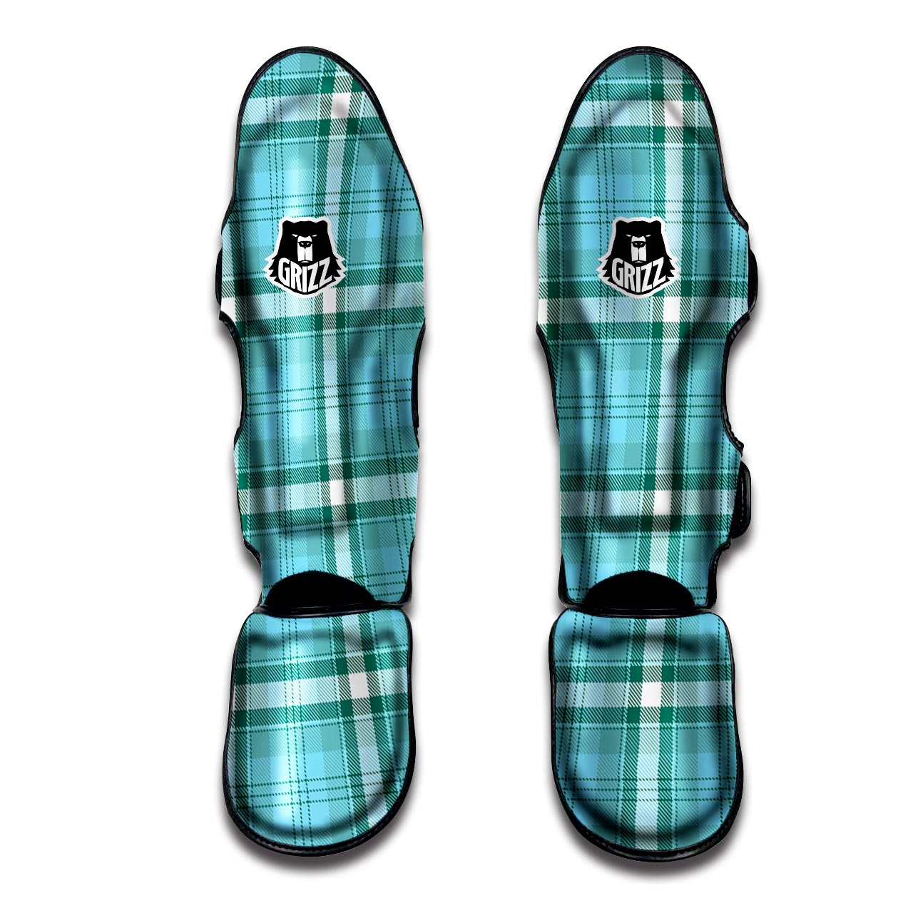 Tartan Aqua Blue Plaid Muay Thai Shin Guard-grizzshop