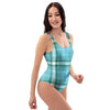 Tartan Aqua Blue Plaid One Piece Swimsuite-grizzshop