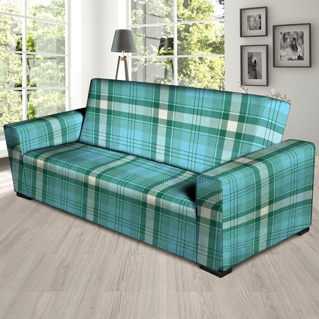 Tartan Aqua Blue Plaid Sofa Cover-grizzshop