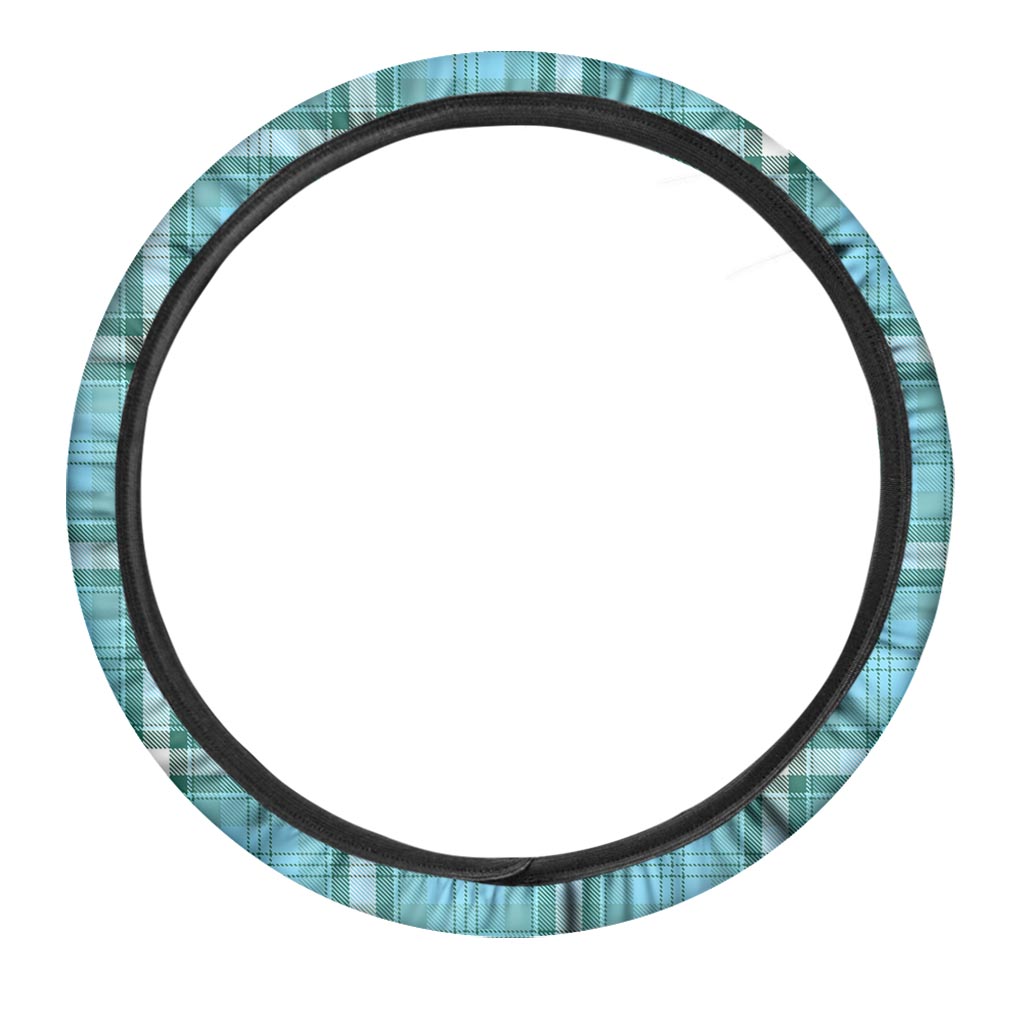 Tartan Aqua Blue Plaid Steering Wheel Cover-grizzshop