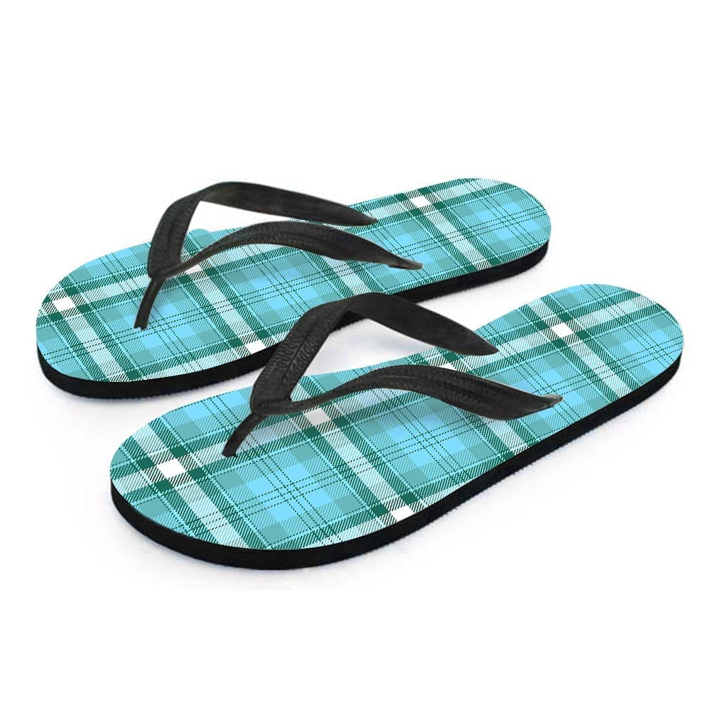 Tartan Aqua Blue Plaid Women's Flip Flops-grizzshop