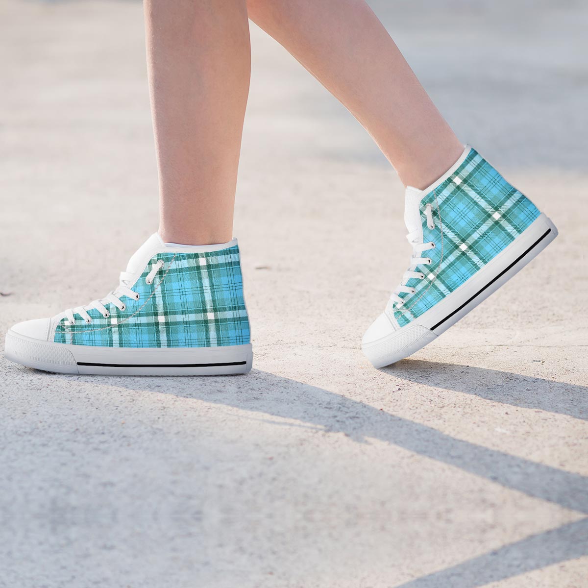 Tartan Aqua Blue Plaid Women's High Top Shoes-grizzshop