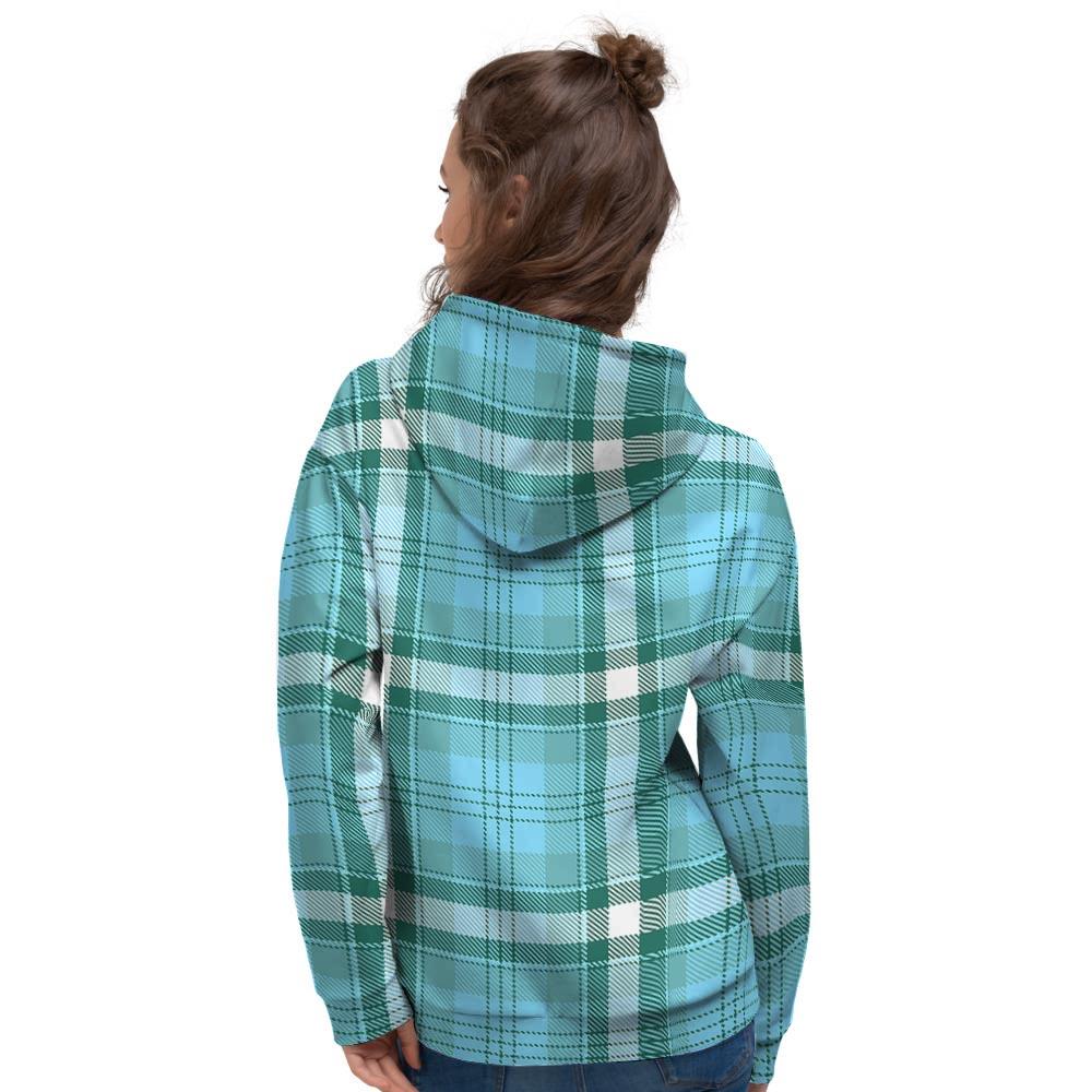 Tartan Aqua Blue Plaid Women's Hoodie-grizzshop