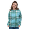 Tartan Aqua Blue Plaid Women's Hoodie-grizzshop