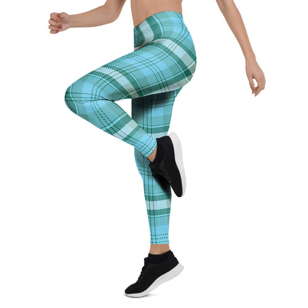 Tartan Aqua Blue Plaid Women's Leggings-grizzshop