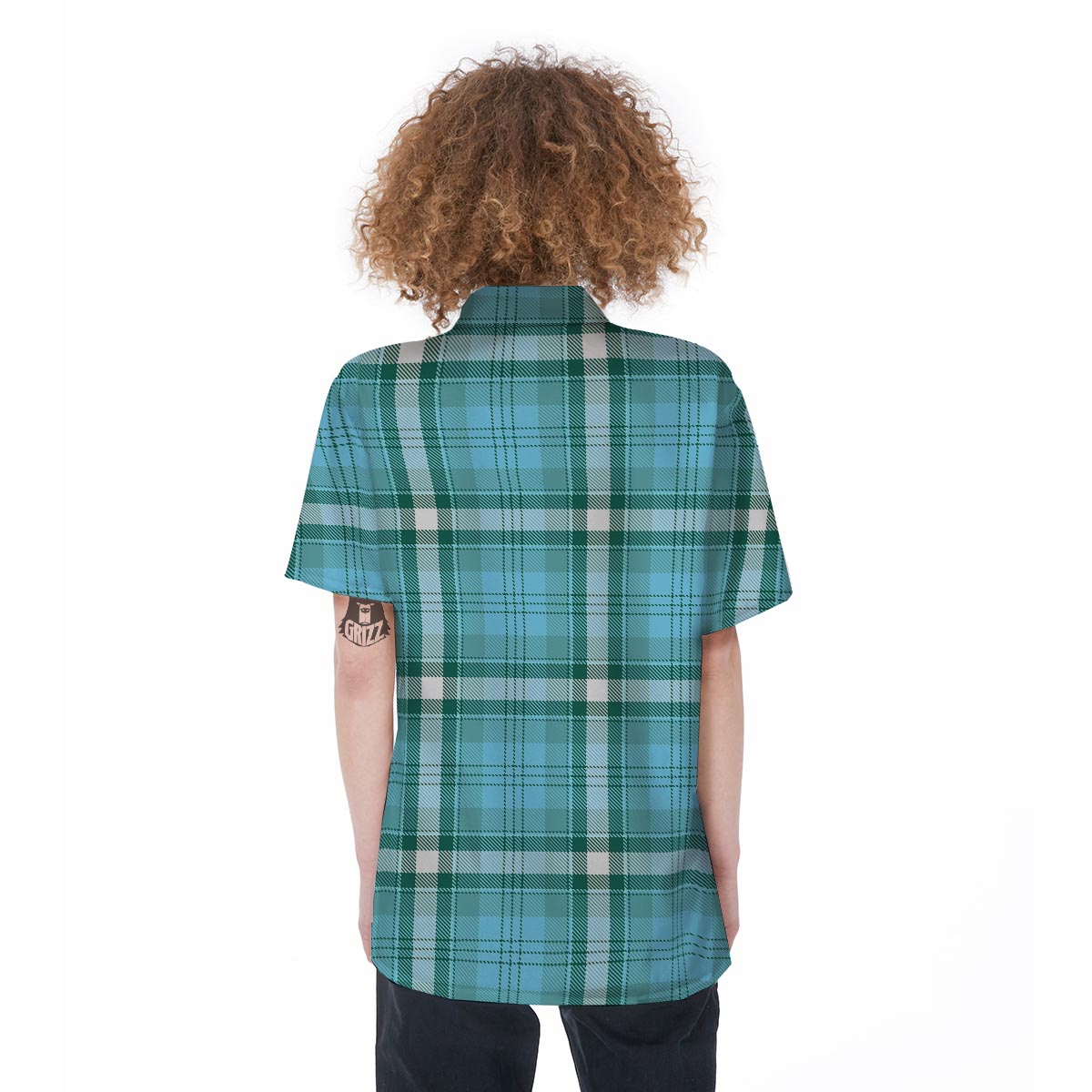 Tartan Aqua Blue Plaid Women's Short Sleeve Shirts-grizzshop
