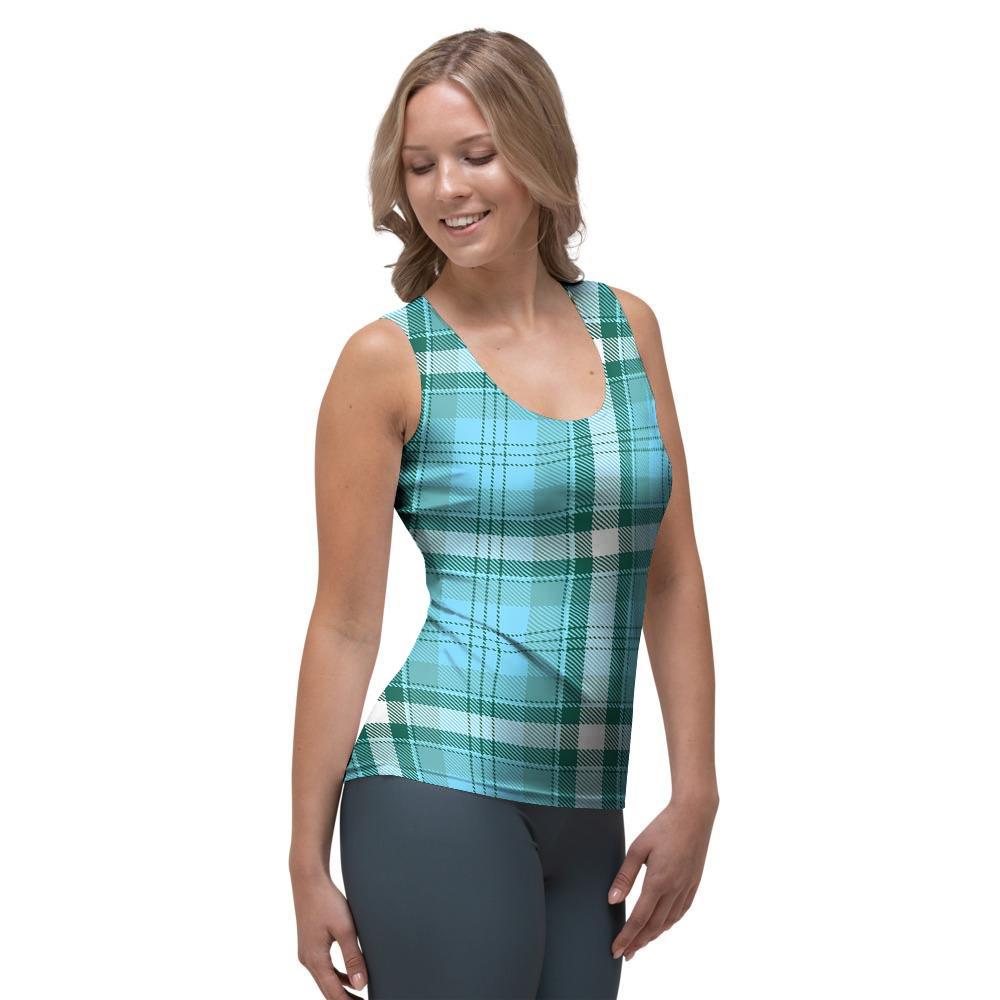 Tartan Aqua Blue Plaid Women's Tank Top-grizzshop