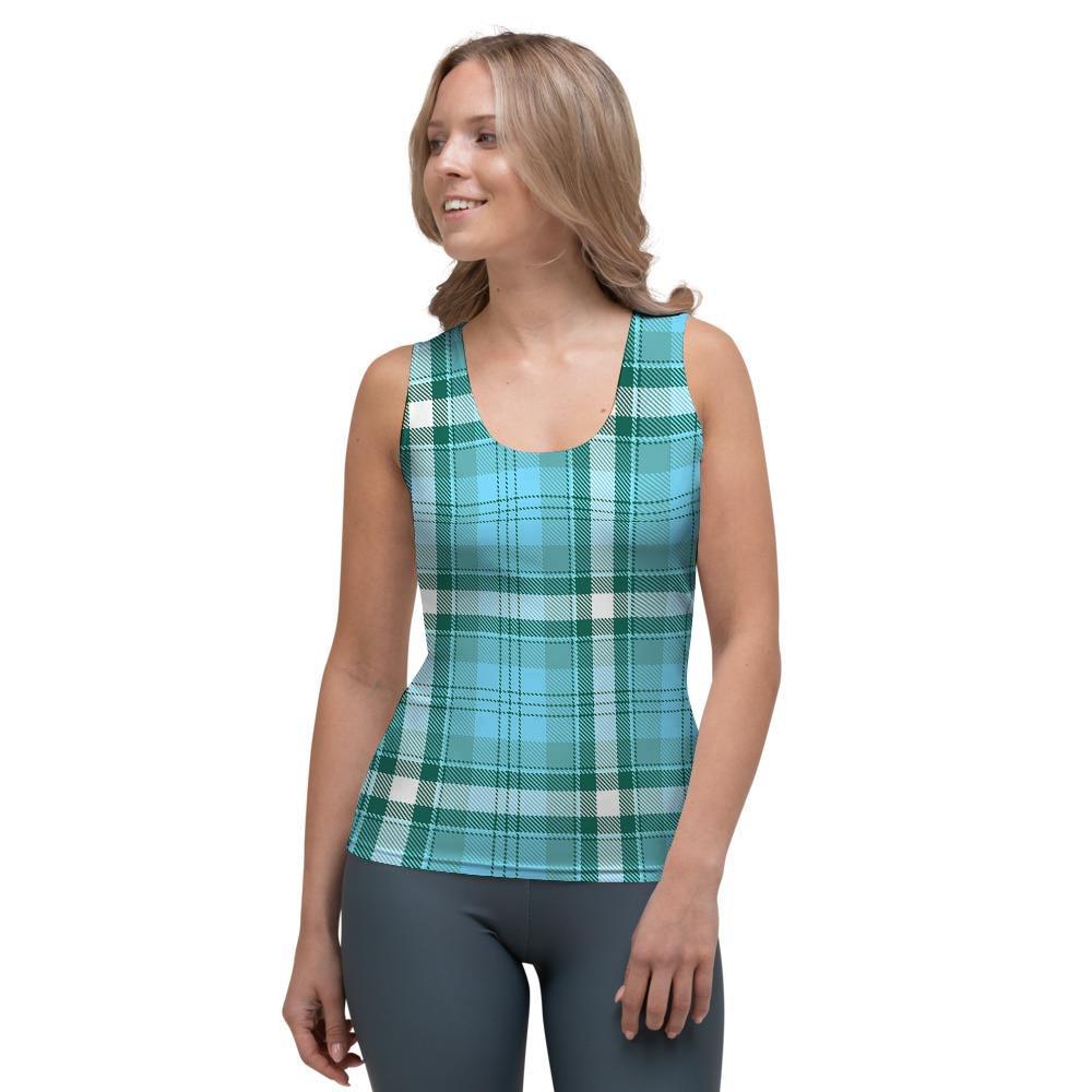 Tartan Aqua Blue Plaid Women's Tank Top-grizzshop