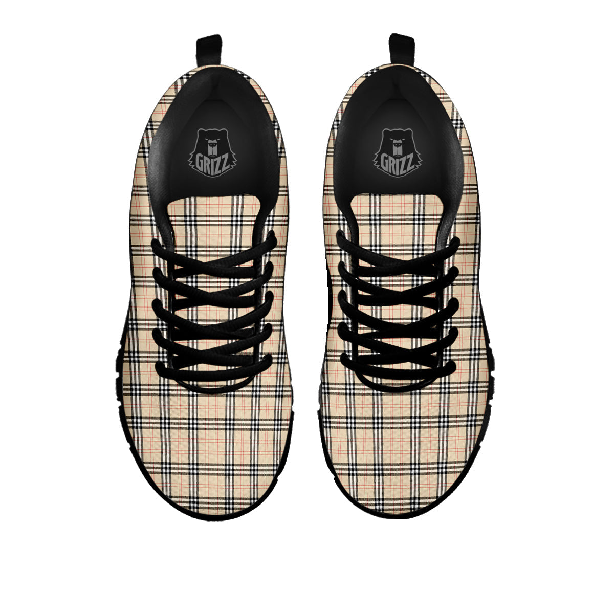 Tartan Beige Print Pattern Black Sneaker-grizzshop