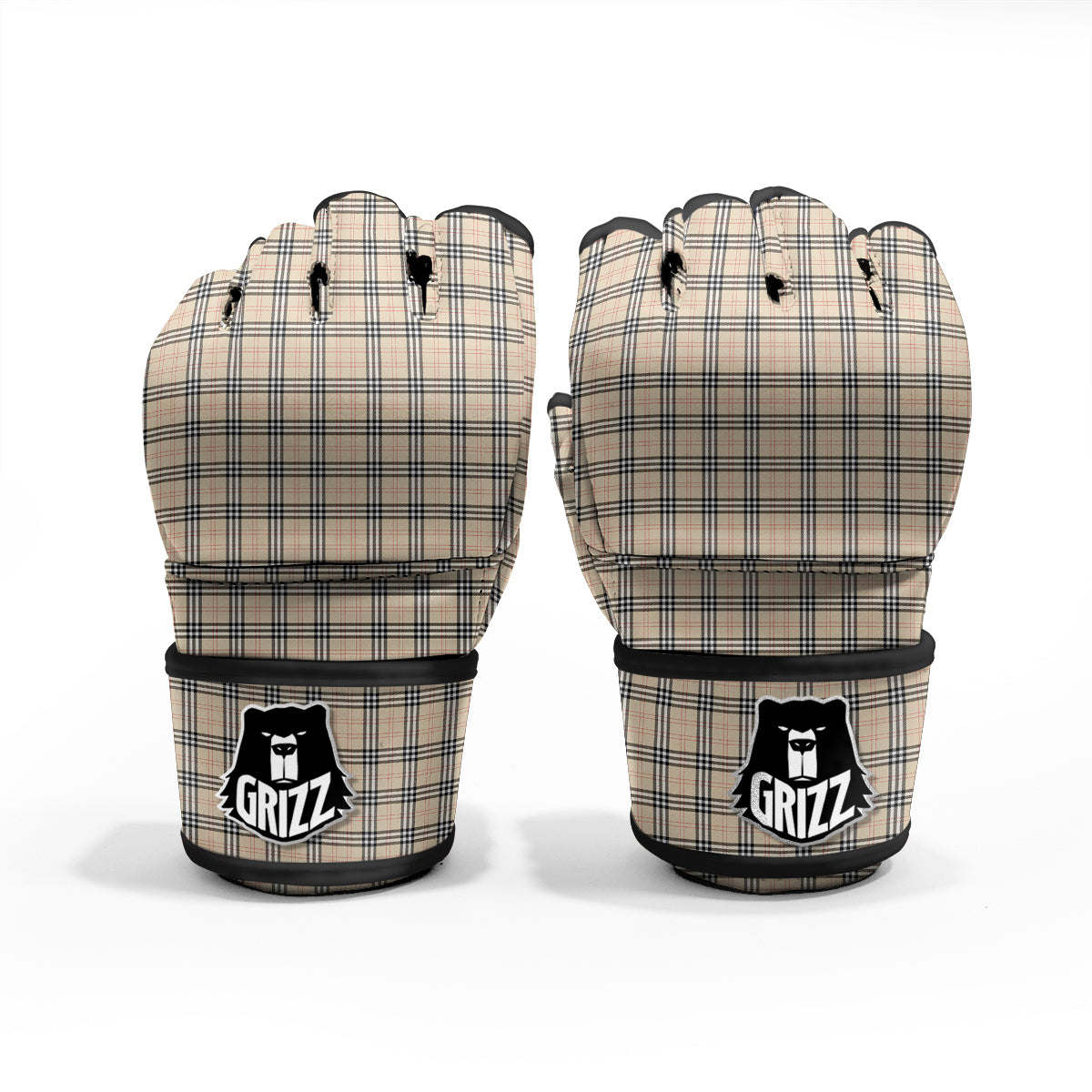 Tartan Beige Print Pattern MMA Gloves-grizzshop