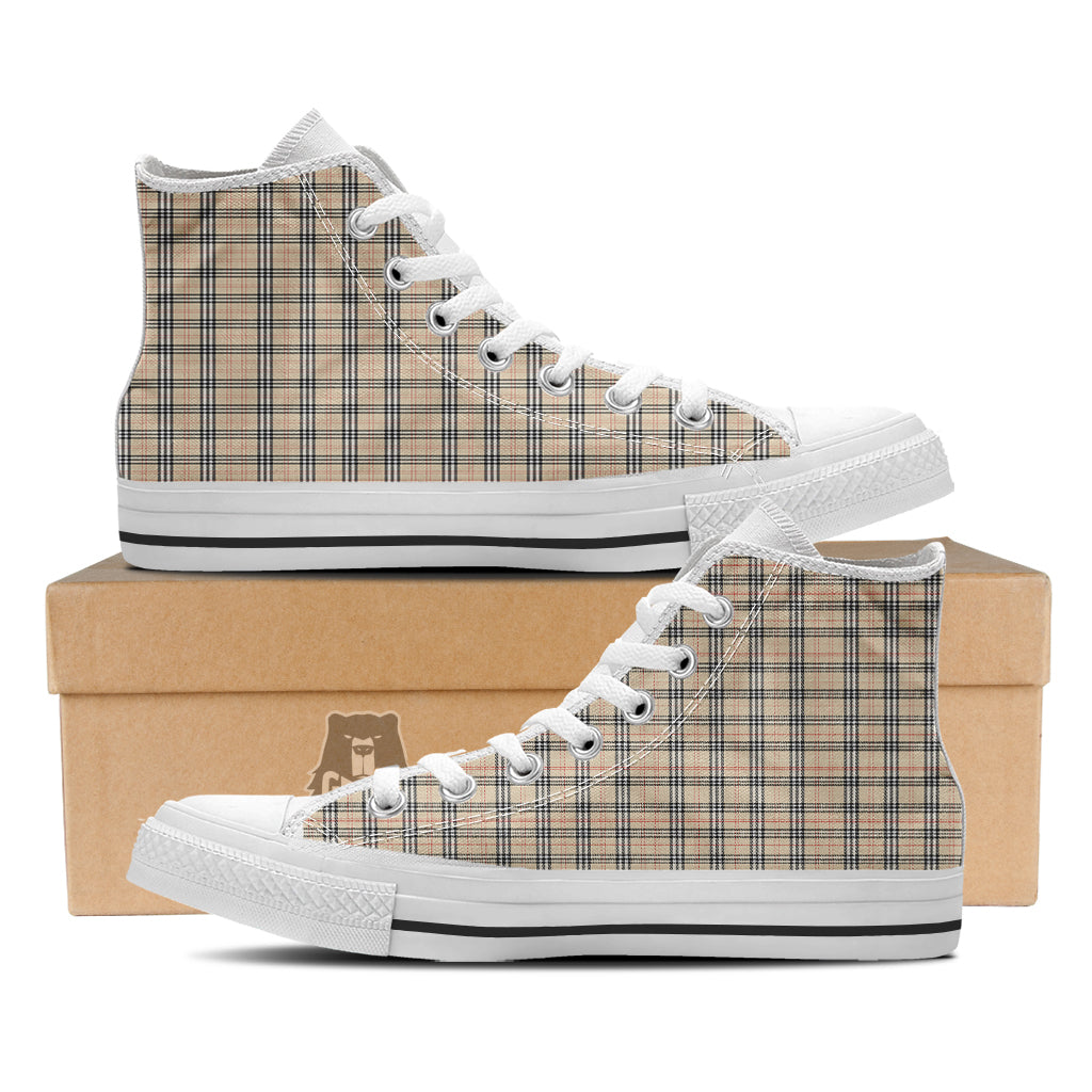 Tartan Beige Print Pattern White High Top Shoes-grizzshop
