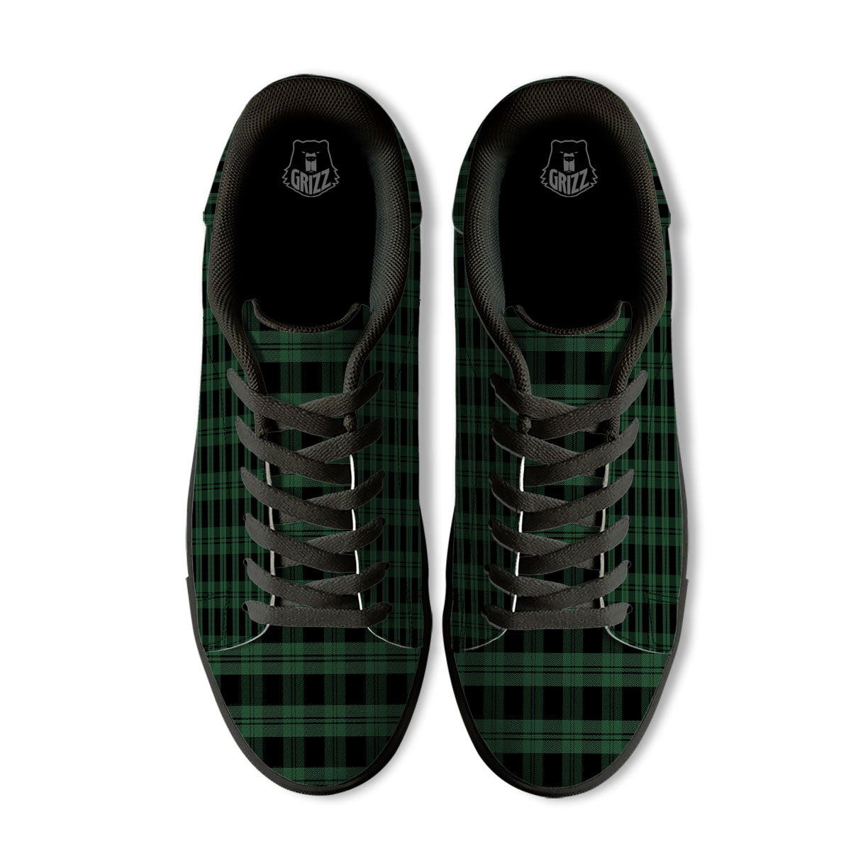 Tartan Black And Green Print Pattern Black Low Top Sneakers-grizzshop