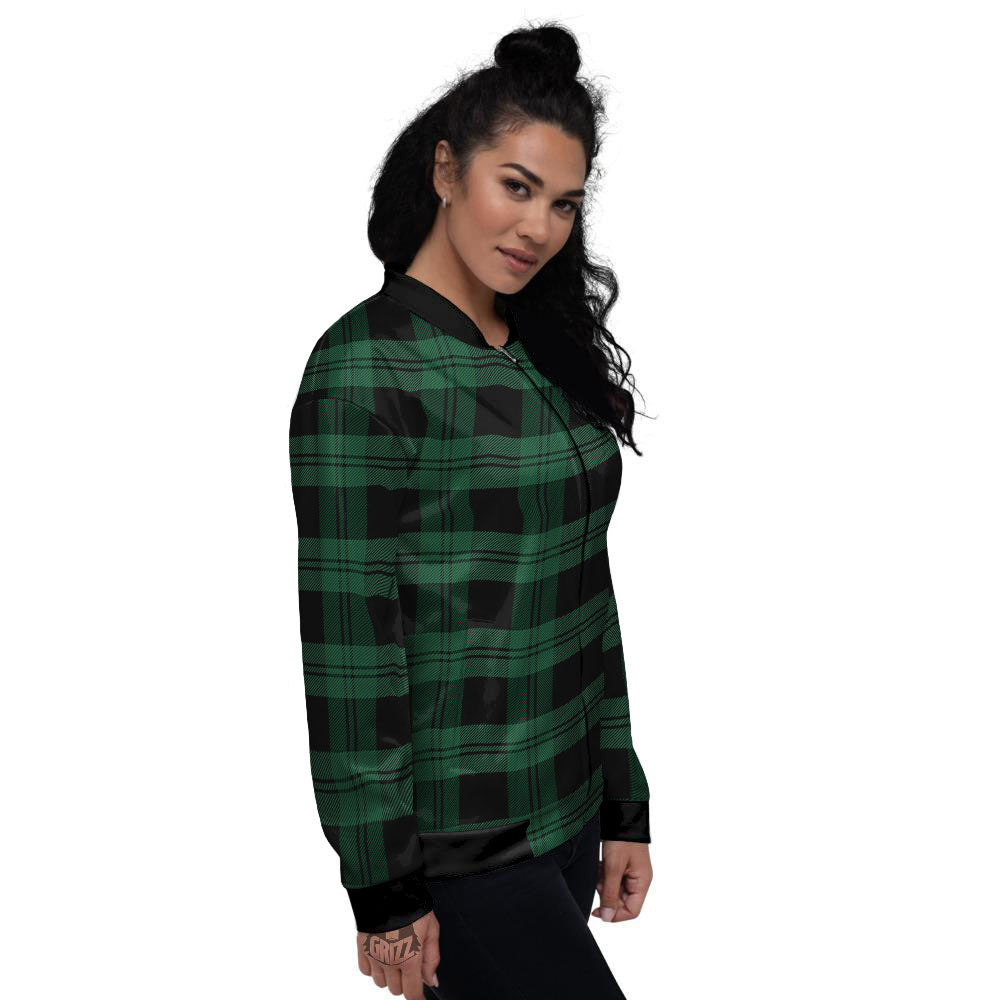 Tartan Black And Green Print Pattern Women's Bomber Jacket-grizzshop