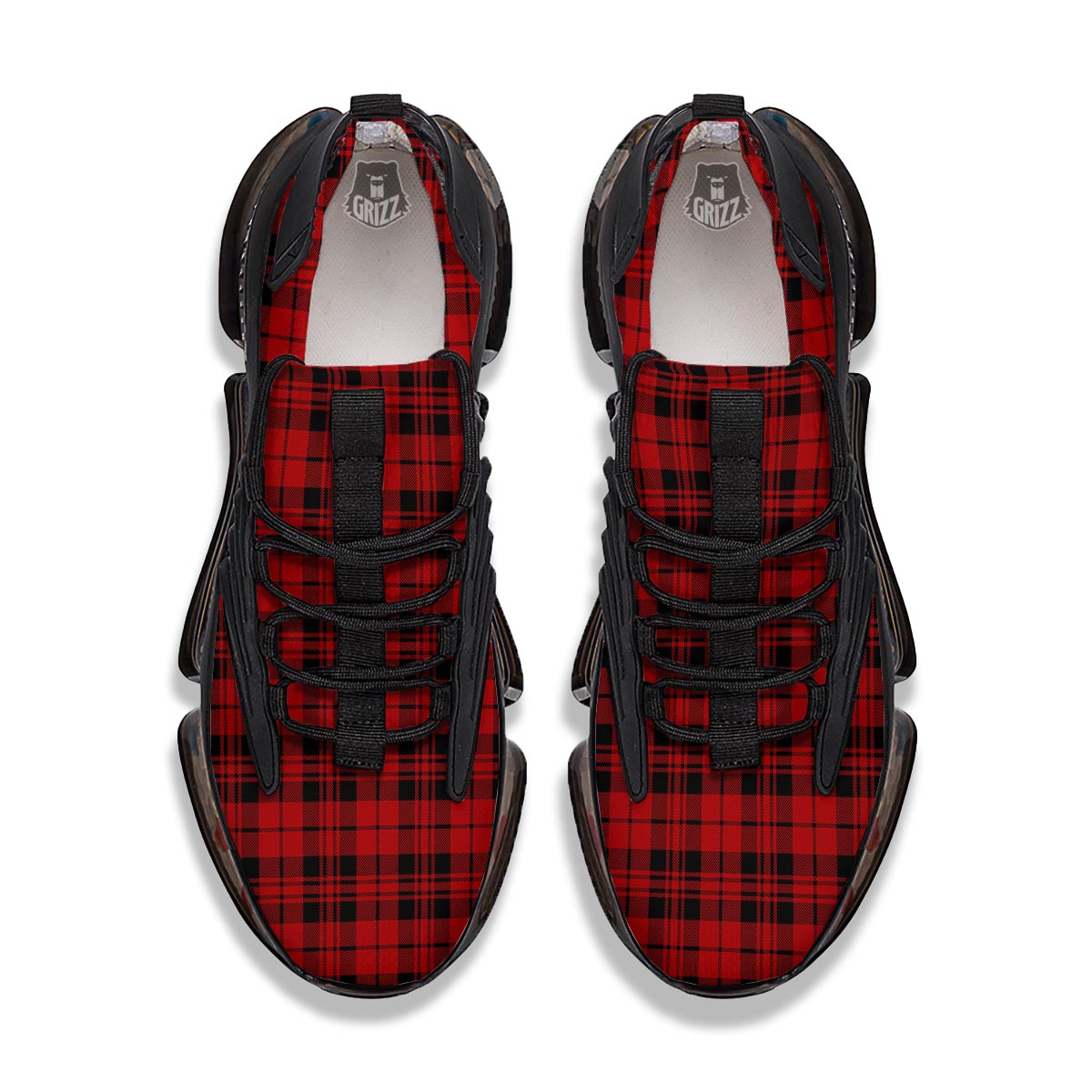 Tartan Black And Red Print Pattern Black Gym Shoes-grizzshop