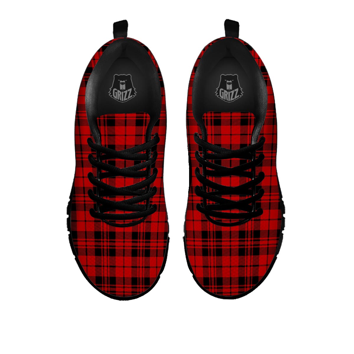 Tartan Black And Red Print Pattern Black Sneaker-grizzshop