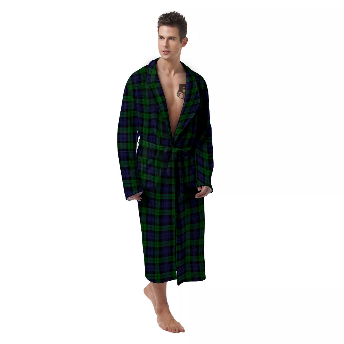 Tartan Black Watch Print Pattern Men's Robe-grizzshop