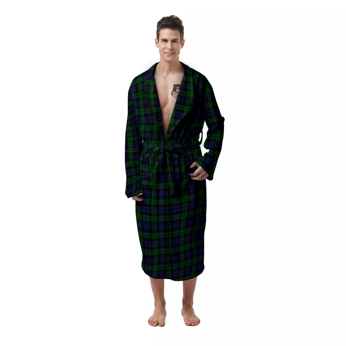 Tartan Black Watch Print Pattern Men's Robe-grizzshop