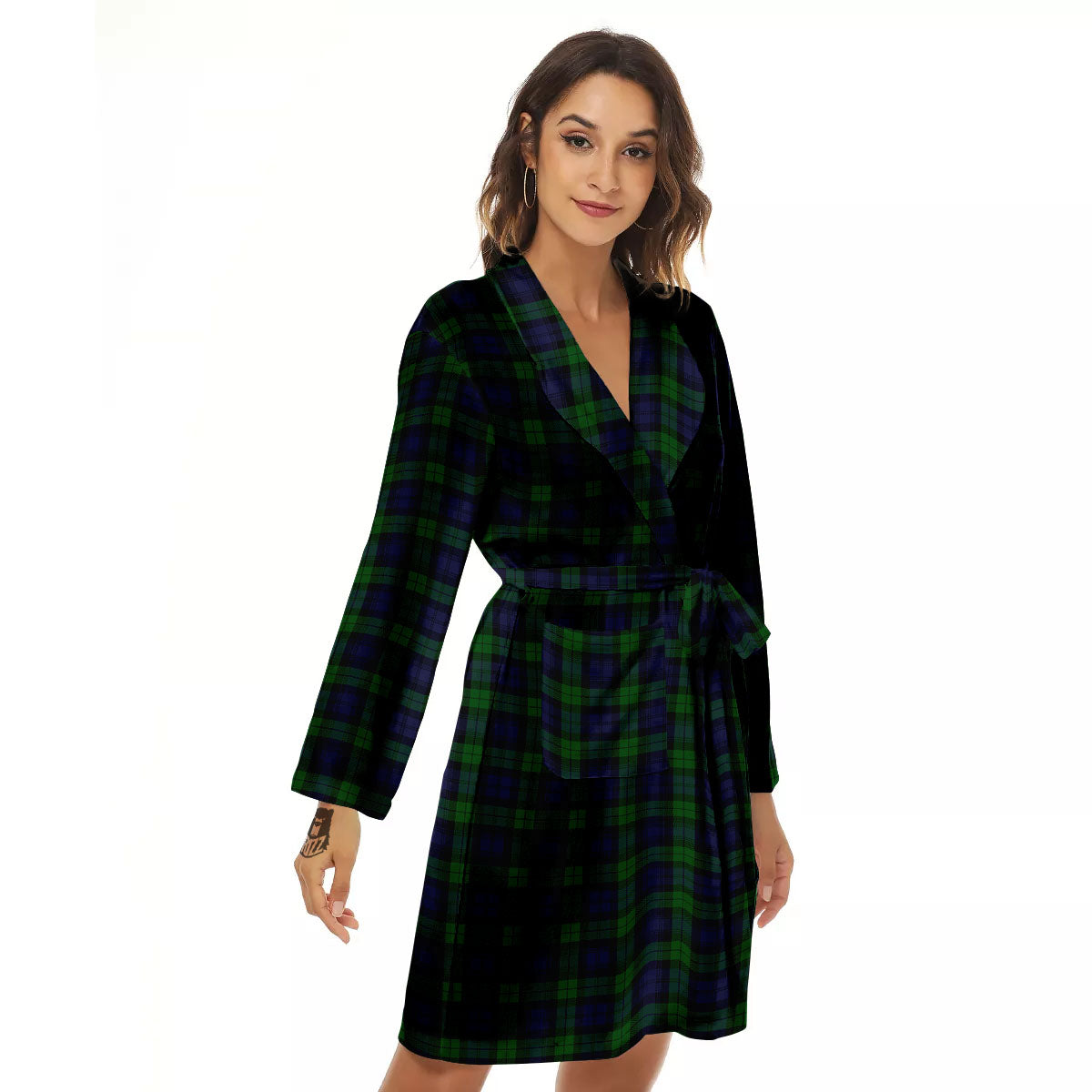 Tartan Black Watch Print Pattern Women's Robe-grizzshop