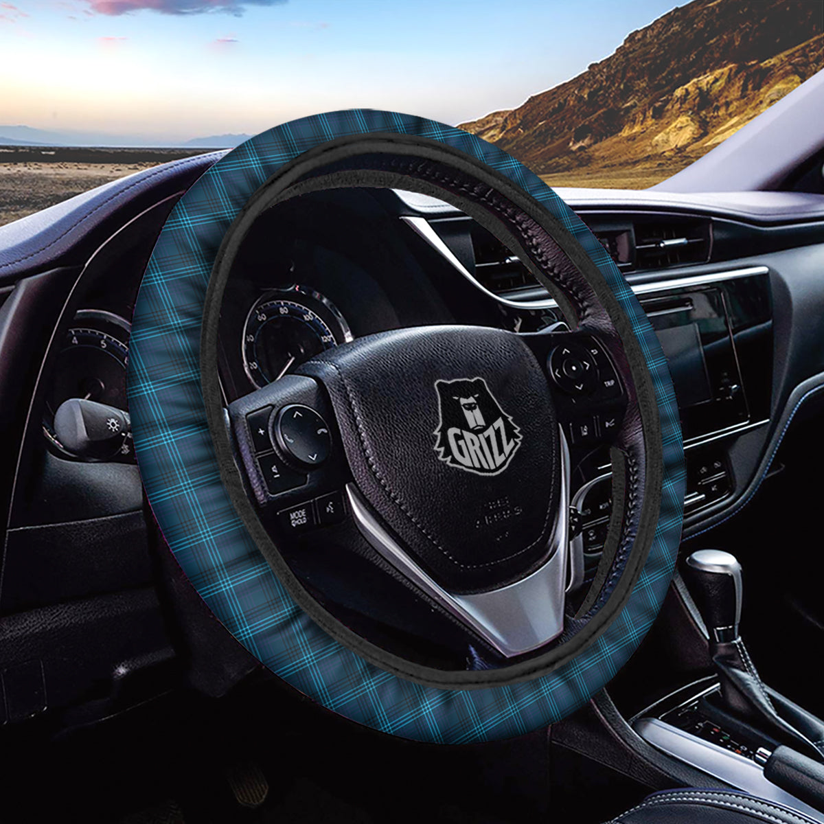 Tartan Blue And Black Print Pattern Car Steering Wheel Cover-grizzshop