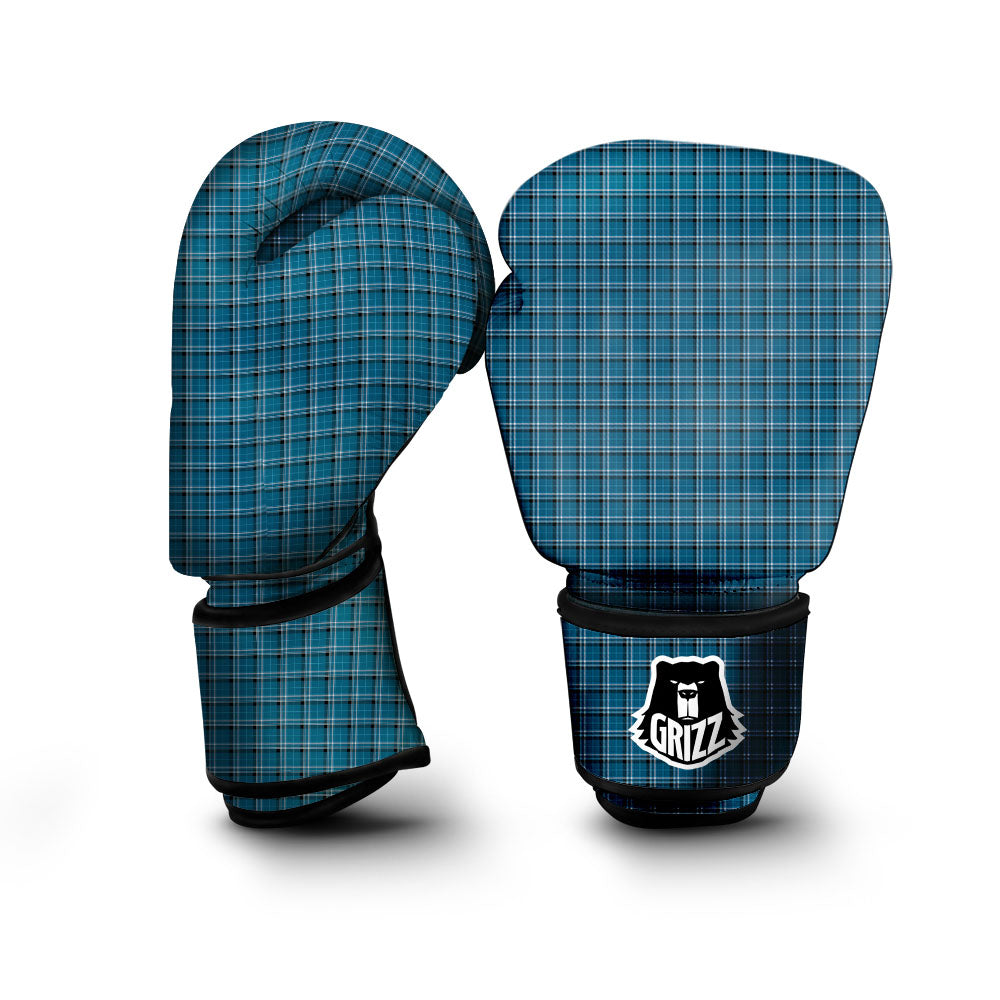Tartan Blue And White Line Print Pattern Boxing Gloves-grizzshop