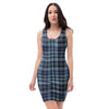 Tartan Blue Plaid Bodycon Dress-grizzshop