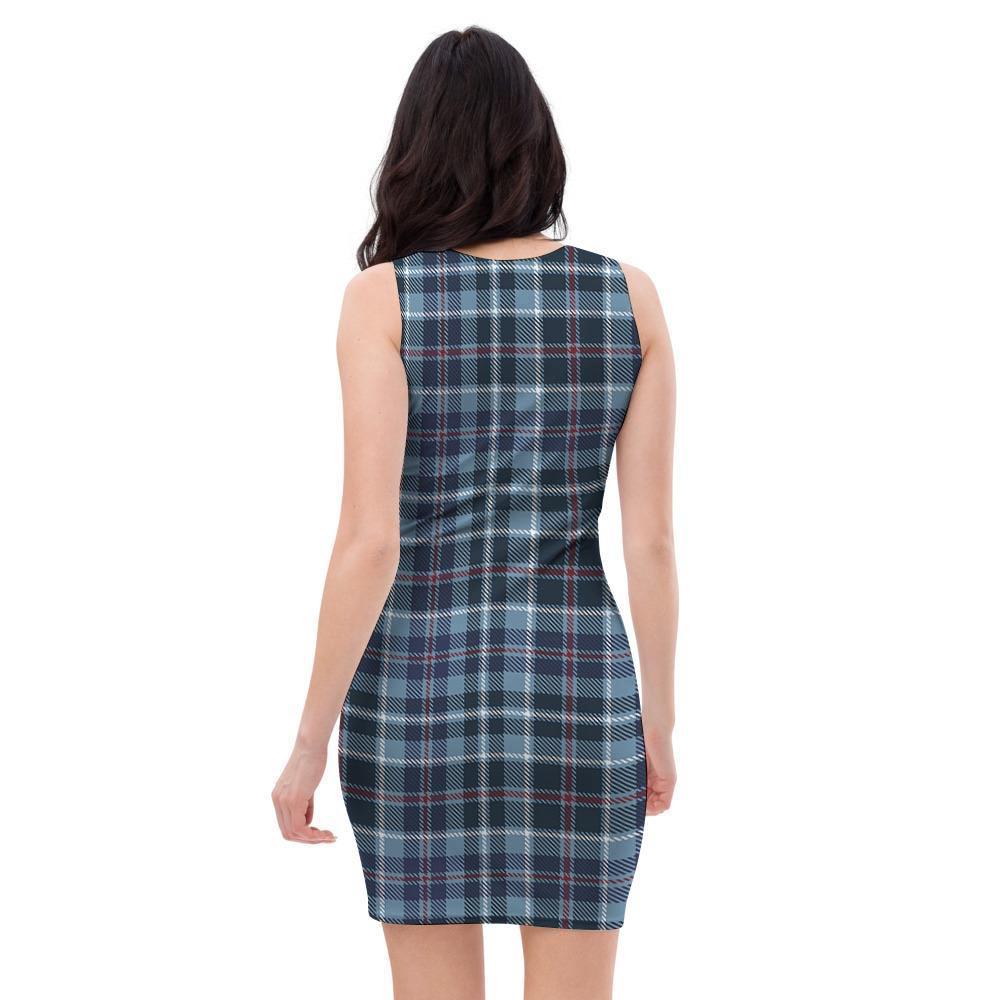 Tartan Blue Plaid Bodycon Dress-grizzshop