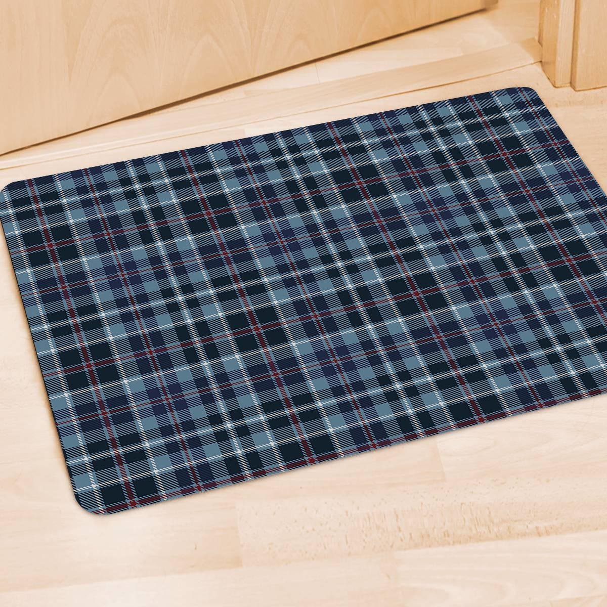 Tartan Blue Plaid Door Mat-grizzshop