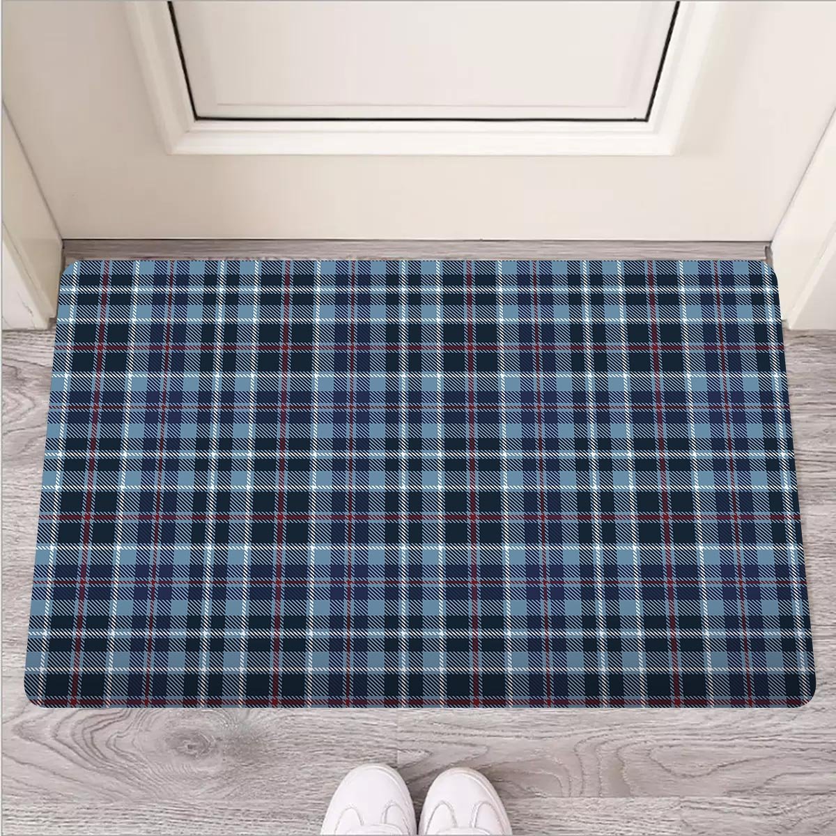 Tartan Blue Plaid Door Mat-grizzshop