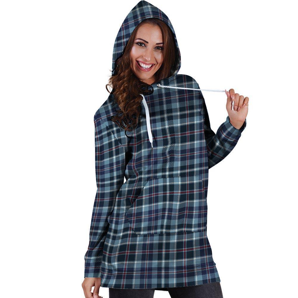 Tartan Blue Plaid Hoodie Dress-grizzshop