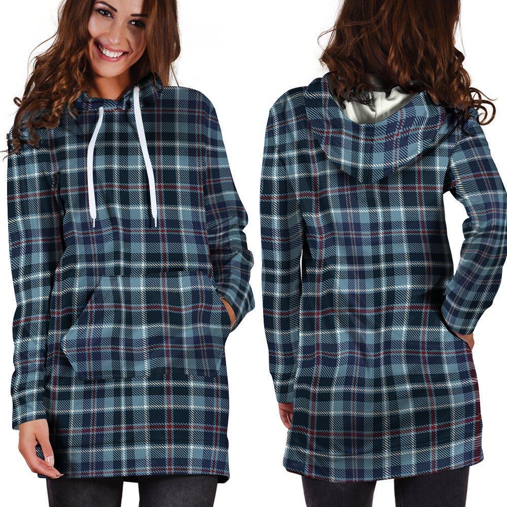 Tartan Blue Plaid Hoodie Dress-grizzshop