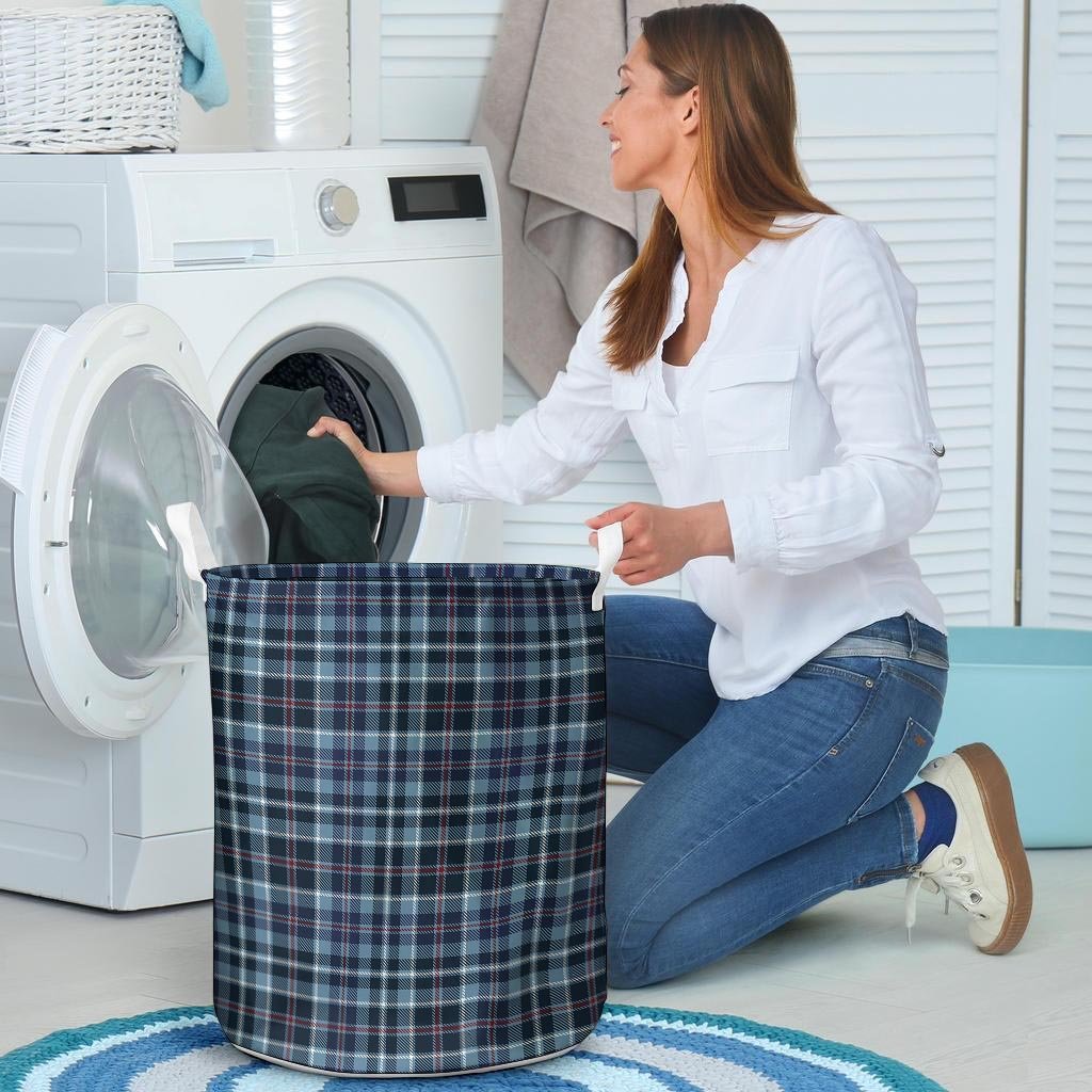 Tartan Blue Plaid Laundry Basket-grizzshop