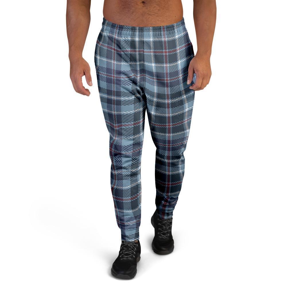 Tartan Blue Plaid Men's Joggers-grizzshop