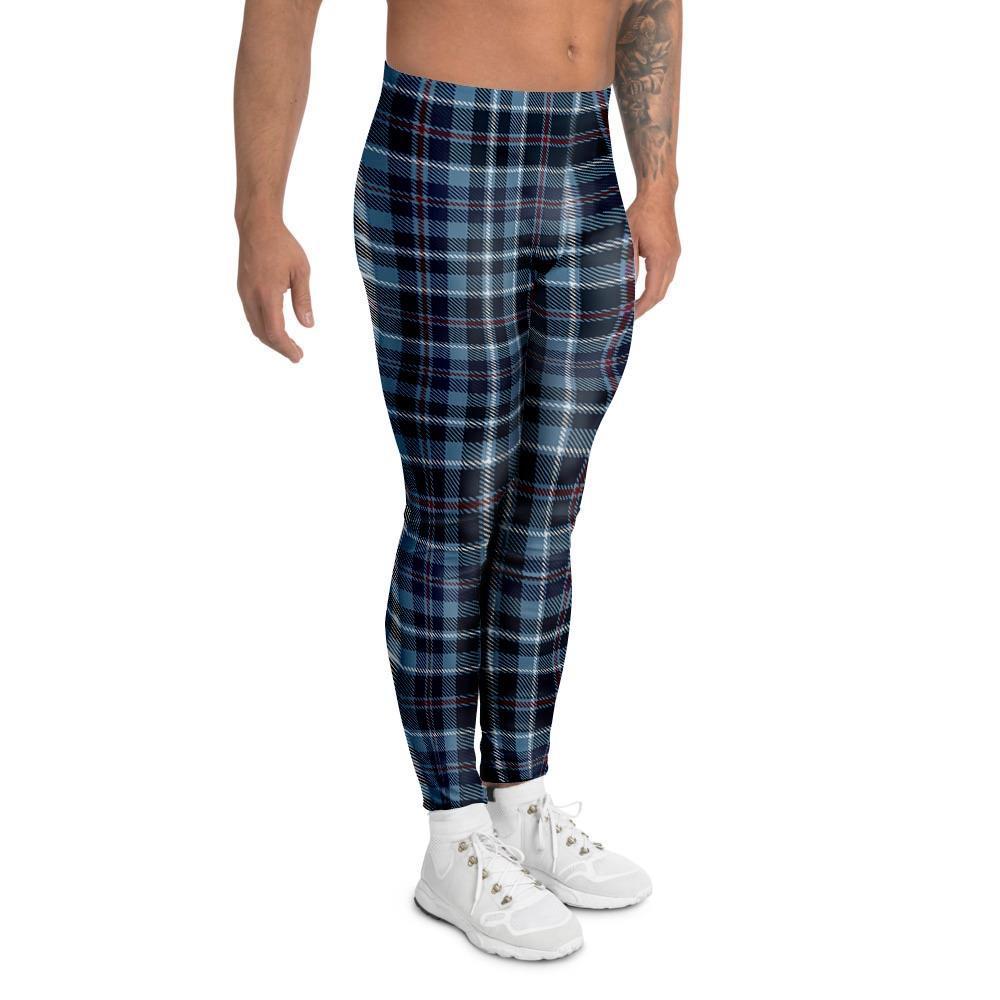 Tartan Blue Plaid Men's Leggings-grizzshop