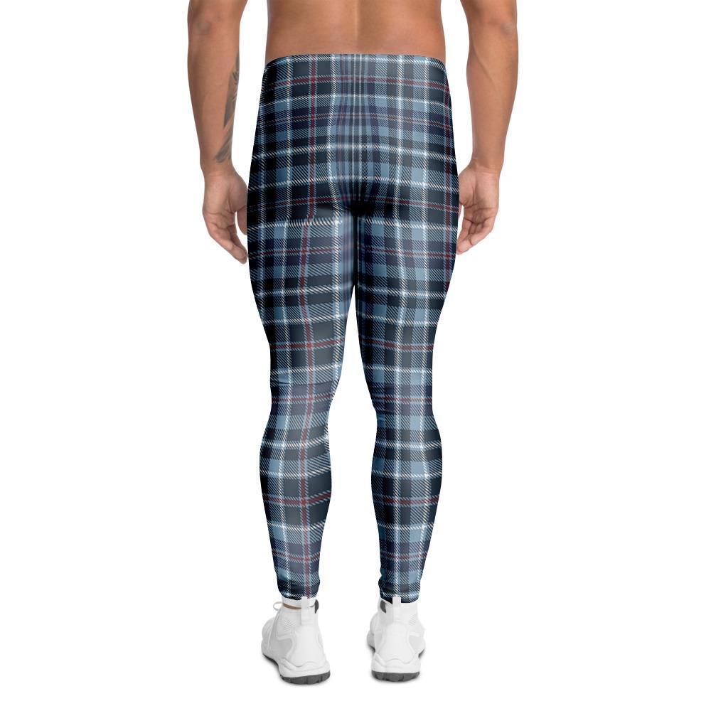 Tartan Blue Plaid Men's Leggings-grizzshop