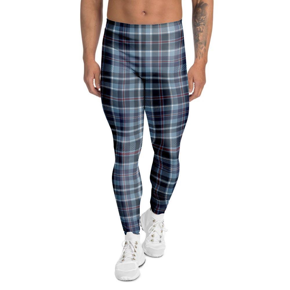 Tartan Blue Plaid Men's Leggings-grizzshop