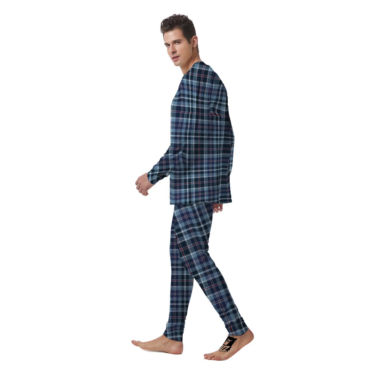 Tartan Blue Plaid Men's Pajamas-grizzshop