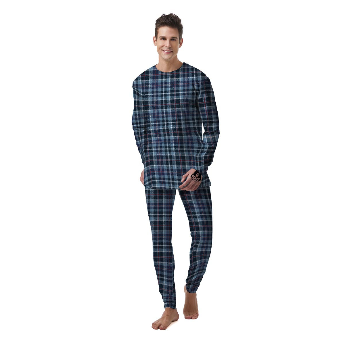 Tartan Blue Plaid Men's Pajamas-grizzshop