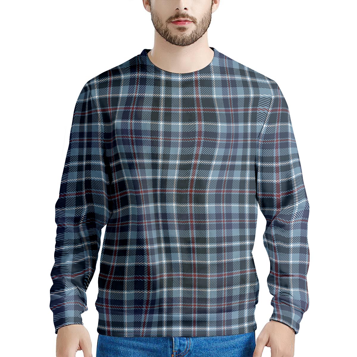 Tartan Blue Plaid Men's Sweatshirt-grizzshop