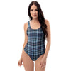 Tartan Blue Plaid One Piece Swimsuite-grizzshop