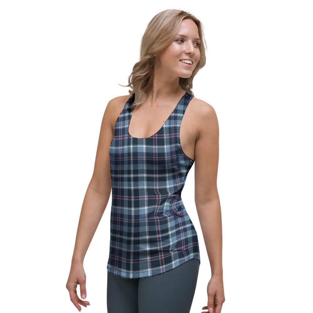 Tartan Blue Plaid Women's Racerback Tank Top-grizzshop